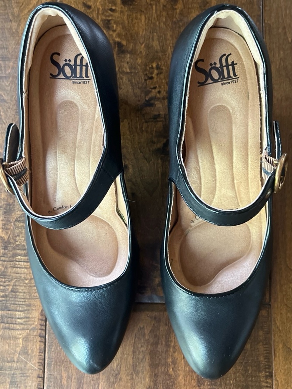 Söfft Petra Mary Jane black leather retro pumps with 3” block heels sz 7.5 - Picture 3 of 6